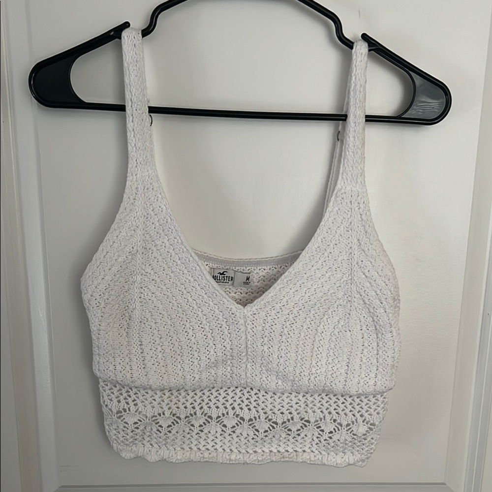 Hollister White Crop Crochet  Tank Top